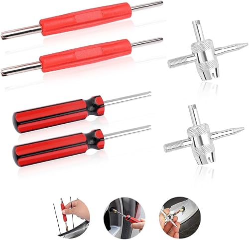 Kit de herramientas de extracción de núcleo de válvula de 6 piezas, incluye removedor de núcleo de válvula de neumático de 4 vías resistente y