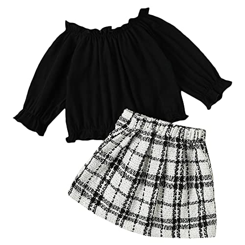 Image of Hopscotch Girls Cotton And Polyester Graphic Print Blouse and Skirt Set in Black Color