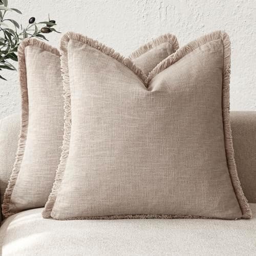 Foindtower Set of 2 Decorative Linen Fringe Throw Pillow Covers F...