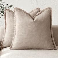 Foindtower Set of 2 Decorative Linen Throw Pillow Covers Fringed Cozy Boho Farmhouse Cushion Cover Tassels Soft Accent Pillowcase for Sofa Bed Living