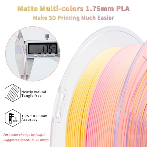 Image of ZIRO 3D Printer Filament PLA, Fast Color Changing Filament(Matte), Color Change by Length PLA, Fit Most FDM 3D Printers, Matte Finish 1KG / 2.2lbs Spool, Sunlit Petal