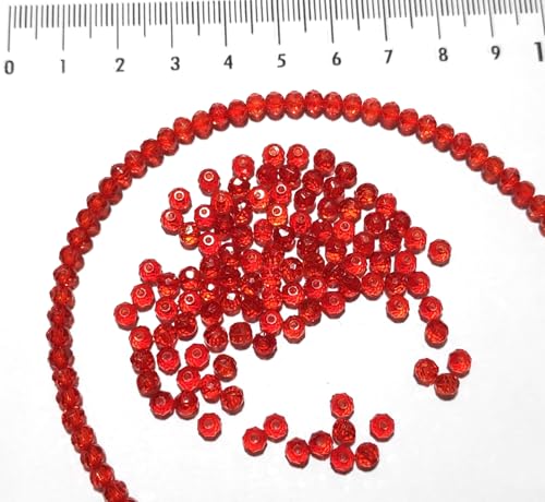 Image of GoSetGet! 4mm Rondelle /Tire (1000 Pcs) RED Crystal Macrame Plastic Beads for Arts, Crafts & Decoratives-High Sparkle Cutting Crystal Beads for Macrame, Jhula, Torana, Jhumar (Red)