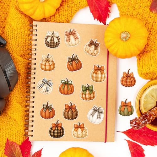Image of Autumn Bow Pumpkin Stickers, 1000Pcs Watercolor Polka Dot Plaid