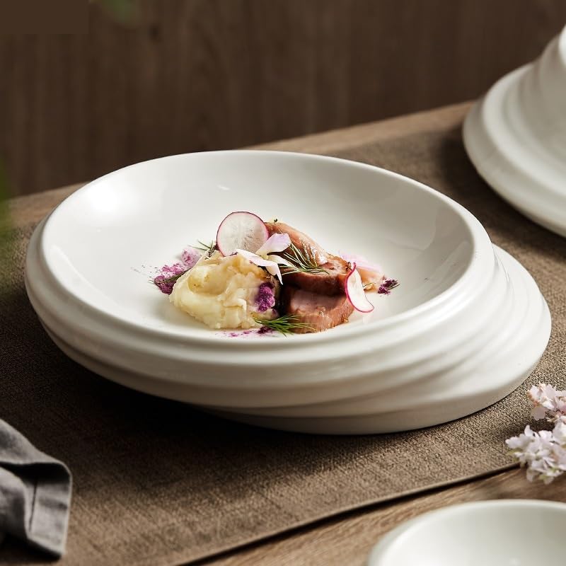 Piatti Cena Piatto for bistecca in ceramica for pasta, insalatiera, ristorante dell'hotel, stoviglie in tinta unita, snack, dessert, vassoio, piatti for verdure Forniture Per Feste(7.8 inch)