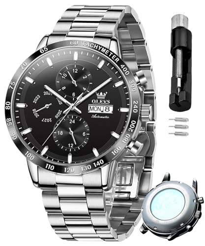 Image of OLEVS Automatic Watches for Men Business Dress Mechanical Watch Stainless Steel Waterproof Self Winding Classic Date Luxury Diamond Skeleton Men Wristwatch