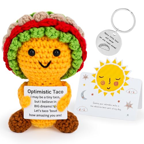 Vspek Divertido Taco Positiva, Personalizados Peluche de Punto Muñeco con Tarjeta y Llavero, Decoración Hogar Oficina, Regalos Originales Positiva para Familiares Amigos Parejas Niños Colega