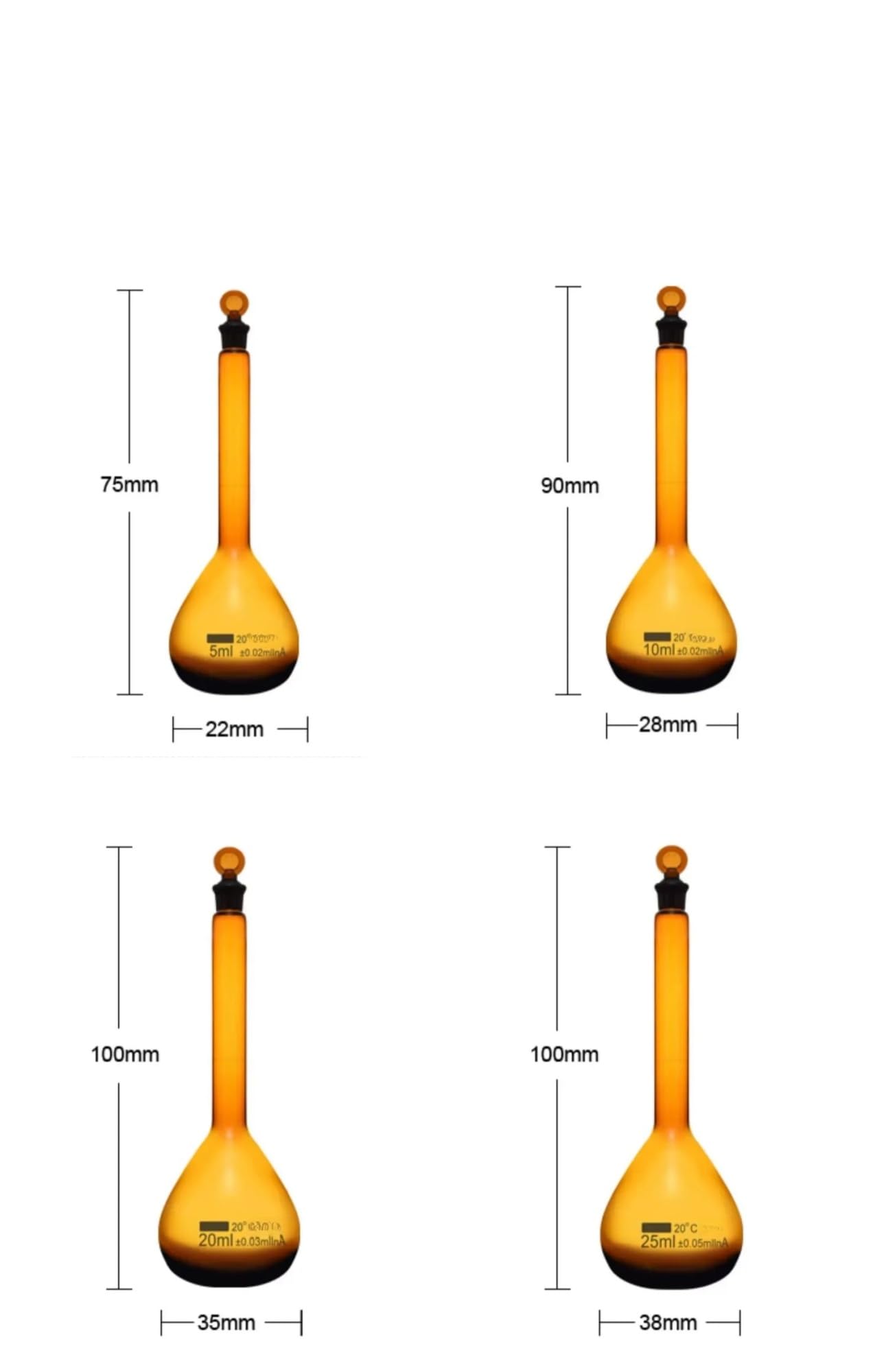 Matraz volumétrico de vidrio marrón con tapón, nuevo, de 5 ml a 2000 ml. Cristalería for química de laboratorio.(1000ml)