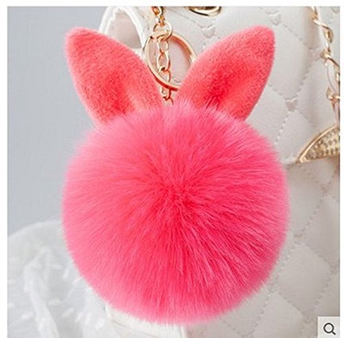 ILOVEDIY Pompon Fourrure Lapin Forme de Lapin Pendentif pour Porte Cles Sac a Main (rouge clair)