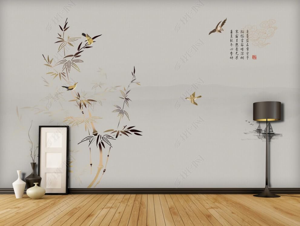 Papier peint intissé bambou poster géant mural 250x175 cm pour salon