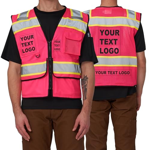 Image of A-SAFETY High Vis Reflective Safety Vest for Men Women Zipper Ipad Pockets Mesh Construction Apparel Neon Vest for Work