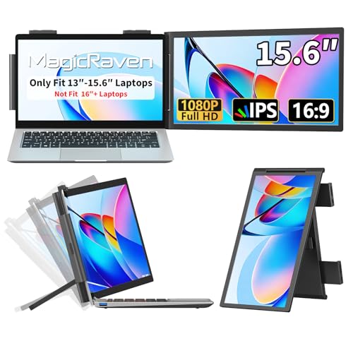 MAGICRAVEN Laptop Screen Extender, 15.6' 1080P IPS Portable Monitor, Travel Monitor for 13-15.6' Laptops with USB-C/HDMI Port, Plug and Play Attachment Screen for Windows/Mac/Android/Switch/PS5/Xbox
