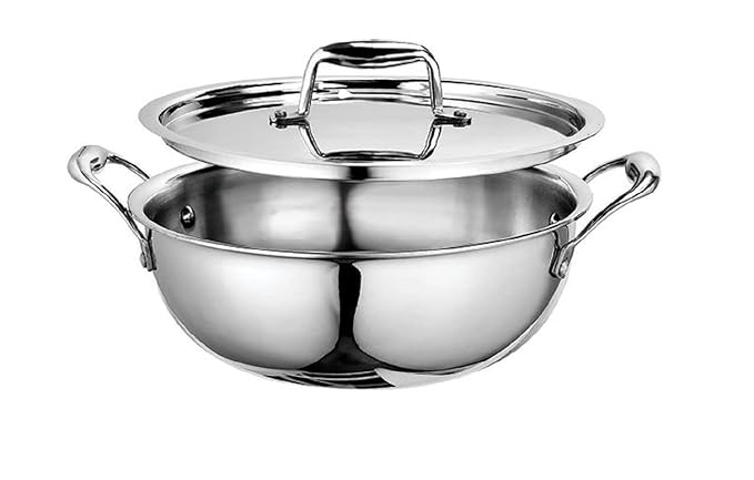 Signoraware Artista Triply Shallow Kadhai Stainless Steel Induction Compatible Triply with Steel Lid (Induction and Gas Compatible), 18cm, Capacity 1200ml, Silver at Rs. 1102