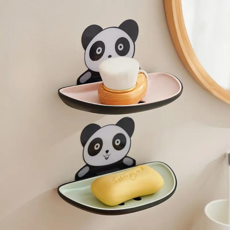 Image of QONETIC Panda Soap Box 2 Pack Soap Holder for Bathroom and Kitchen, Plastic Soap Case, Wall-Mounted Soap Dish, Bathroom Accessories, Kitchen Items, Soap Stand, Durable Design