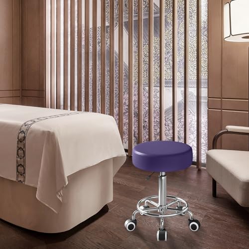 Image of YEEZEE Rolling Stool with Wheels and Ultra Soft Cushion for Salon, Purple