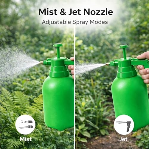 Image of MIKANIX Manual Pressure Spray Bottle for Gardening & Cleaning | Hand Pump Water Sprayer with Adjustable Nozzle | Multipurpose Plant Mister for Indoor & Outdoor (2L, Green)