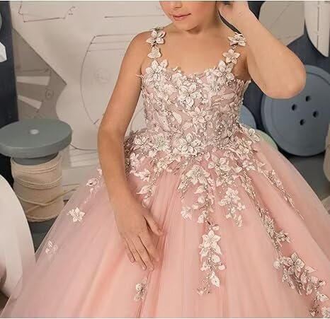 Flower Girl Dresses for Wedding Lace Appliques Puffy Tulle Pageant Dresses for Girls First Communion Dress Ball Gown4