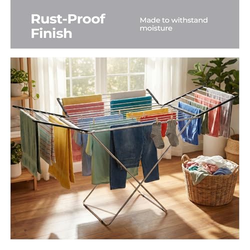 Image of Lifelong Foldable Cloth Drying Stand, Alloy Steel, 175cm x 55cm x 110cm, Black, 4-Way Rack for Maximum Drying Space, Collapsible Laundry Rack, Strong & Durable, Anti-Skid