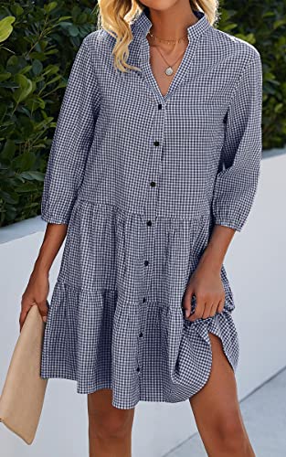 CCTOO Women's Summer Dresses Casual V Neck Button Down 3/4 Sleeve Floral Print Loose Flowy Shirt Dress2