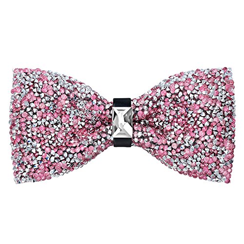Oliver George Rhinestone Bow Ties for Men -Pre Tied Sequin Bowties Men with Adjustable Length, Jewel Bow Tie Pink