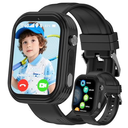 Smooce 4G Smartwatch Kinder, Kinder Smartwatch mit GPS Telefon Videoanruf Voice Chat SOS Schulmodus Schrittzähler Puzzle Spiele, Smart Watch Jungen Mädchen Geschenk (Onyx)