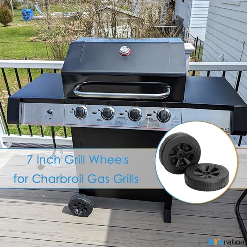 Image of 7 Inch G437-0037-W1 Grill Wheels Replacement Parts for Charbroil Various Models 463377319 463352521 463365021 469335115 463436415 463340516 Kenmore 415.16123800 Thermos 466360113, 2-Pack