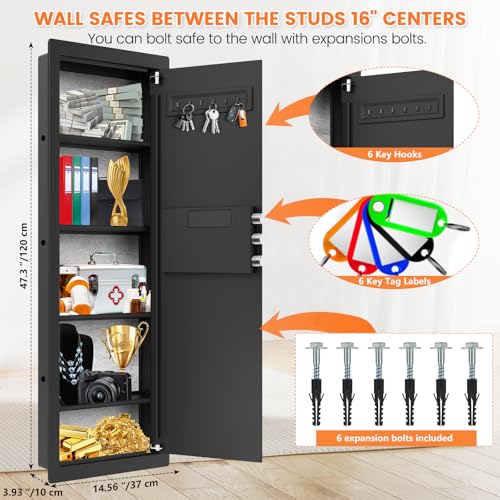 Image of 47.3 inch Tall Fireproof Wall Safe Between Studs 16 inch Centers | Hidden Wall Safe