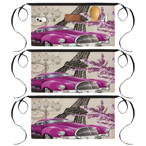 Demi-tablier pour cuisine et pâtisserie Lot de 3 avec poches style bistrot Paris