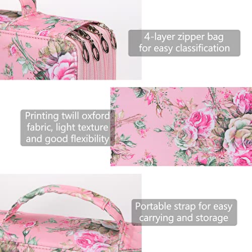Image of Vomgomfom Large Capacity Pencil Case - Zipper Closure Twill Fabric Case for 300 Colored Pencils or 200 Gel Pens, Artist Organizer (Pink Rose)