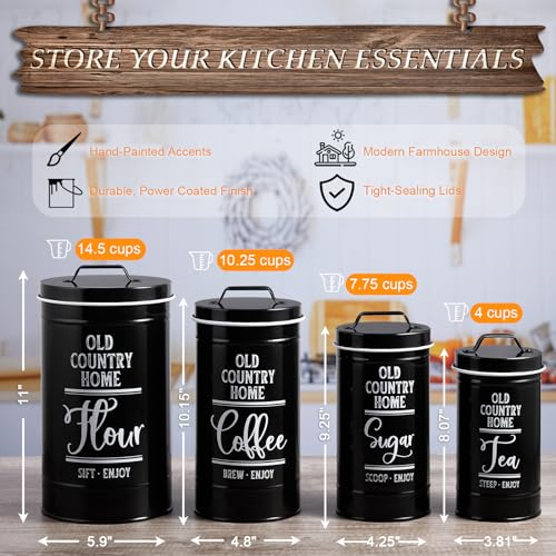 DAYYET Black Airtight Kitchen Canisters Set of 4
