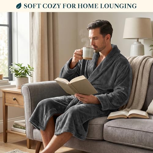 Image of PAVILIA Mens Soft Robe Bathrobe for Men, Lightweight Fleece Male Robe Long Bath Shower Spa