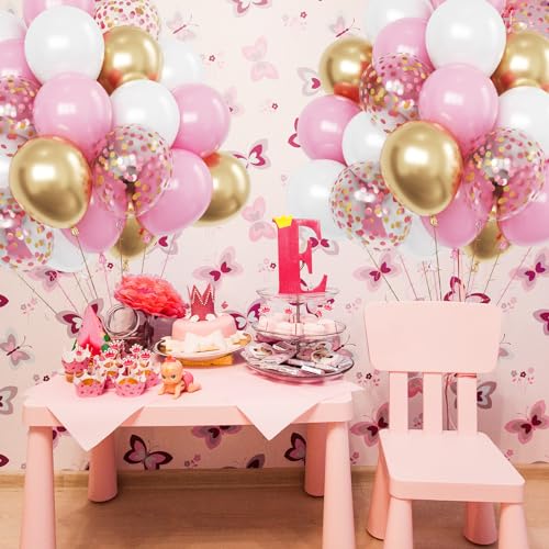 Image of FunHot Pack of 60 Latex Balloons with Gold Confetti for Birthday, Wedding, Baby Shower, Graduation - 12 Inch, Rose Gold and Gold