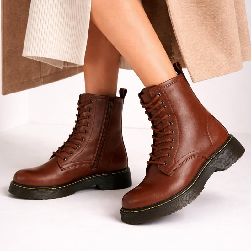 Image of FAUSTO Women's Classic High Ankle 8-Eye Lace Up Casual Long Boots For Travelling|Trekking|Winter