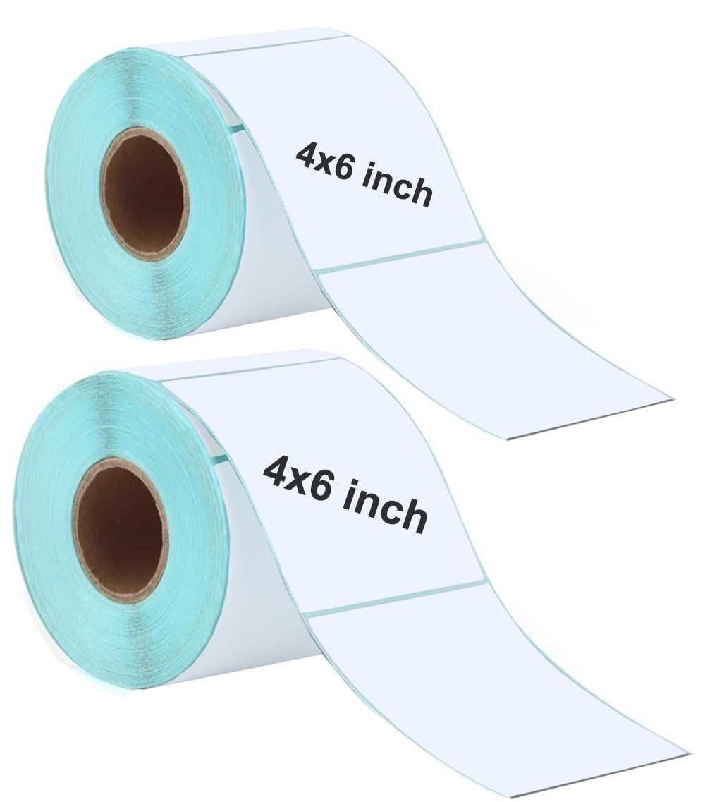 Rubik Direct Thermal Printer Label 4x6 inch, 1000pcs Labels (2 Rolls) Self Adhesive Waterproof Sticker for Shipping Mailing Postage