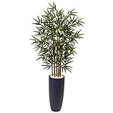 Nearly Natural 4ft. Bamboo Tree in Gray Cylinder Planter Artificial Plant, Green