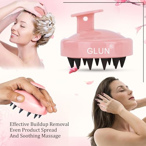 Image of GLUN Pack of 2 Scalp Shampoo Brush - Silicone Hair Scalp Massager for Dandruff Removal & Deep Cleansing (Peach)