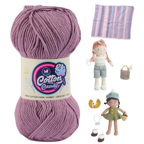 Image of NESTNHAVEN Cotton Candy 100% Cotton Yarn - (100g, 185 Meters) - Luxury Yarn for Crochet, Amigurumi, Embroidery, Toys, Garments, Flowers and Hobby, Projects. (Deep Purple) | (500 Gm)