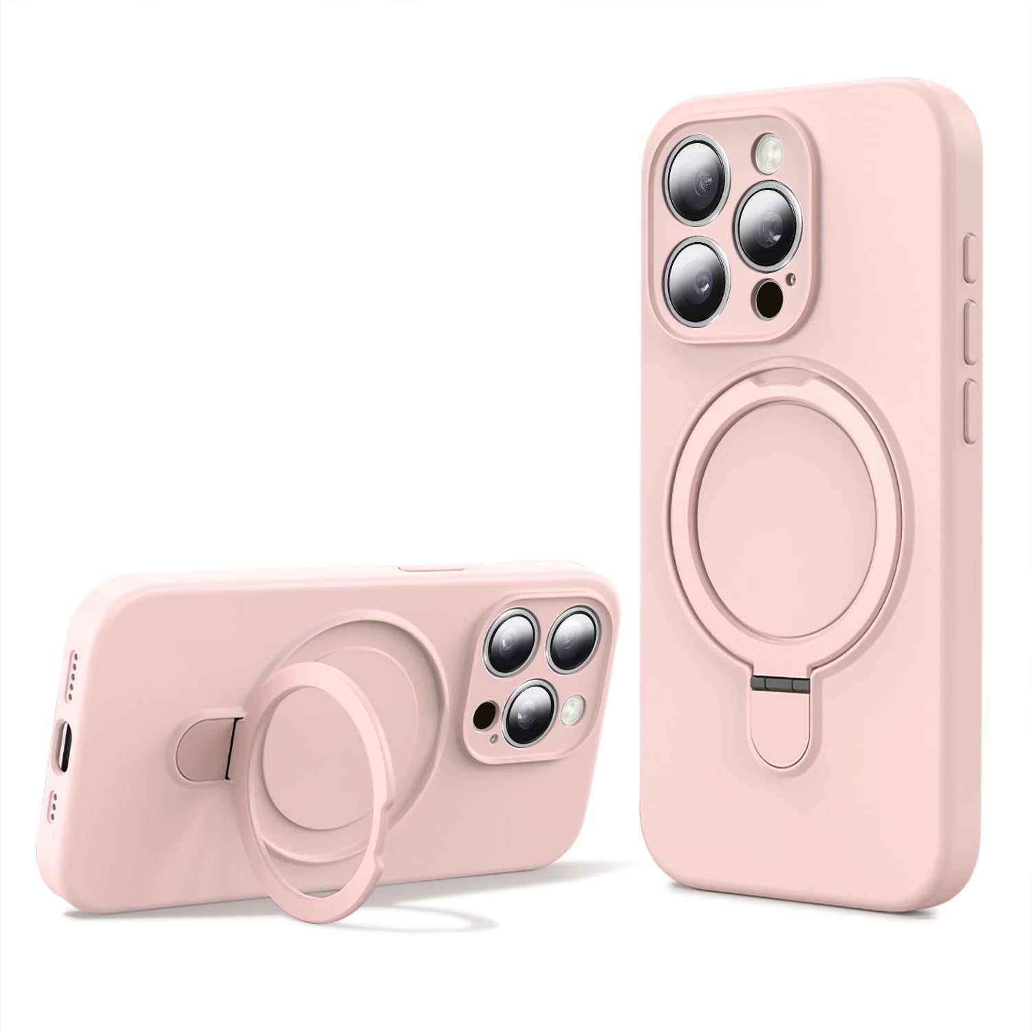 soft liquid silicone case for iphone 14 pro with camera cover compatible with magsafe, magnetic phone case with microfiber lining built-in invisible stand for iphone 14 pro 6.1 inch-pink