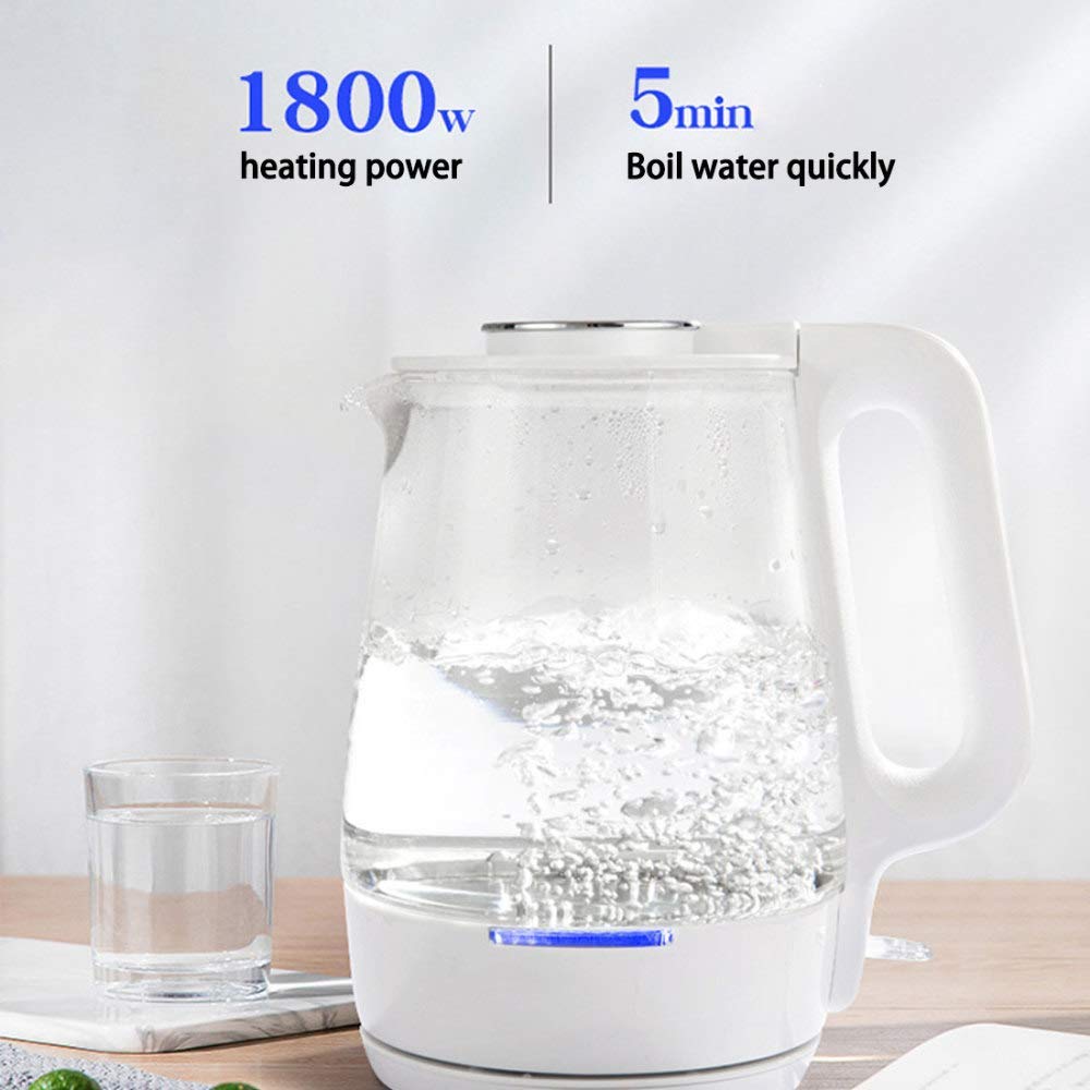 -Bollitore elettrico in vetro ecologico, bollitore per acqua senza fili da 1,7 litri con illuminazione a LED, bollitore per acqua per tè a ebollizione rapida, spegnimento automatico e protezione