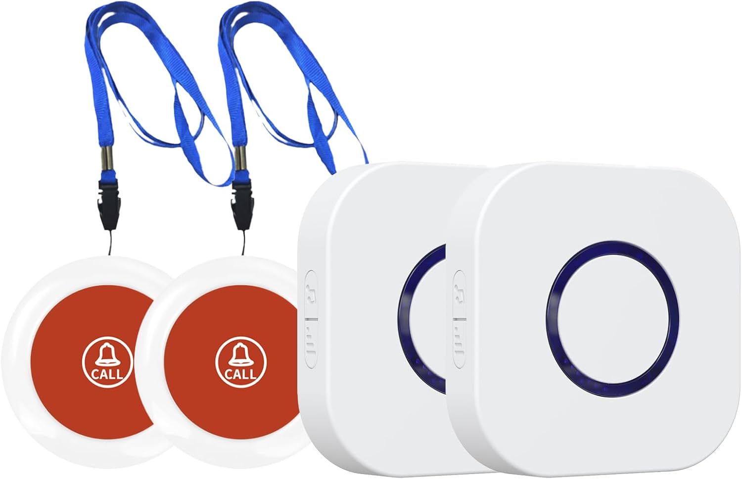 Wireless Caregiver Pager Dual Receiver Home Alert System with Emergency Call Bell SOS Buzzer Buttons for Elderly Parents 1000+ Feet Range 38 Melodies AB Buttons No Monthly Fee 2RX+2TX White