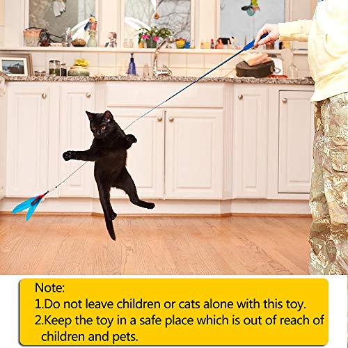 Interaktives Katzenspielzeug Spielzeug mit Federn, Teaser mit 2 Skalierbar Stangen 10 Katzenangel Ersatzfedern mit Anhänger Feder Glocke Befestigungen, Katzenspielzeug Set für Kätzchen und Katzen