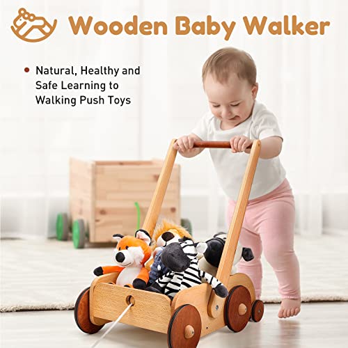Woodtoe Wooden Baby Walker, Adjustable Speed Anti-Rollover Push Walker Toy For Babies Learning To Walk, Natural Wood Toddler Push And Pull Baby Walker Wagon Gift For Boy Girl 1 2 3(Patent Protection) #TOP1