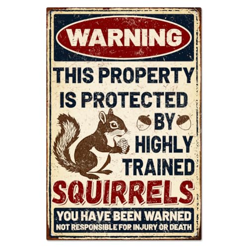 squirrel WADORN Funny Metal Tin Sign for Squirrel Lovers Garden Outdoor, 7.8x11.8 Inch