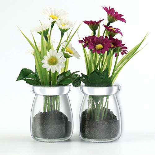 Nisoger Flores Artificiales, Paquete De 2 Flores Artificiales Con JarróN De Vidrio, Ramo De Margaritas De Flores Artificiales Con Blanco Y Fucsia Para El Hogar