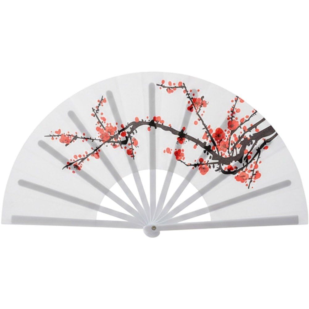 Hrippy Plastic Plum Blossom Hand Fan, Dance Prop for Chinese Show, Tai Practice and Traditional Performance Work