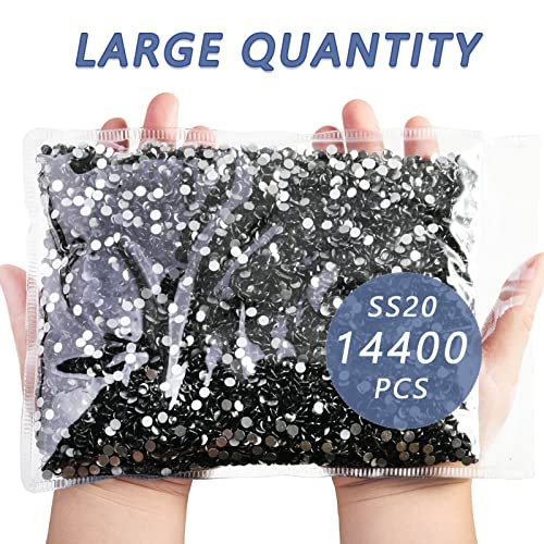 Image of Beadsland Flat Back Crystal Rhinestones Bulk, Black Diamond, SS20, 14400pcs | Flatback Glass Gems for Nails Crafts Clothes DIY Decoration, Glue Fix, 4.6-4.8mm