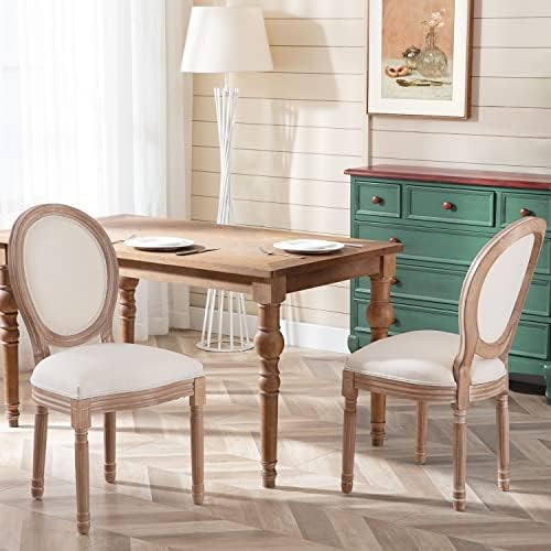 Virabit French Country Dining Chairs Set of 2, Vintage Louis Chairs with Curved Backrest and Beautifully Carved Solid Wood Frame Farmhouse Dining Chairs for Living Room, Kitchen, Restaurant