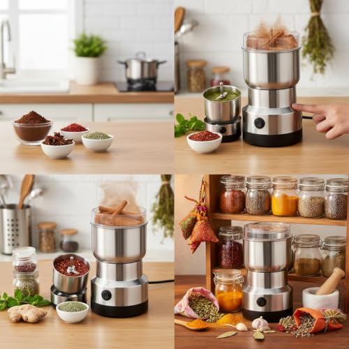 Image of Nima Electric Coffee & Spice Grinder 150W, Stainless Steel Mini Mixer Grinder for Dry Masala, Coffee Beans, Nuts, Seeds & Herbs, Multipurpose Portable Kitchen Grinder, Silver