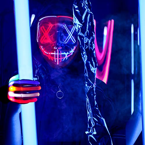 Max Fun Halloween LED Mask Glowing Gloves for Halloween Costume Cosplay Led Light Up Scary Masks with 3 Lighting Modes Lighted Face Mask for Halloween Masquerade Party Dress Up Accessories(Red & Blue) - image 6