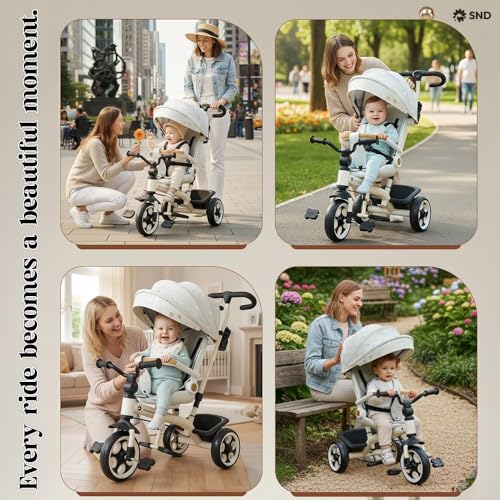 Image of StarAndDaisy Kids Cycle for 2-5 Years Boy & Girl /Tricycle with EVA Wheels, Bell & Basket /Baby Trike Cycle 30 Kg Capacity, 3-Point Safety Belt with Canopy & Parent Handle (Graffti White)