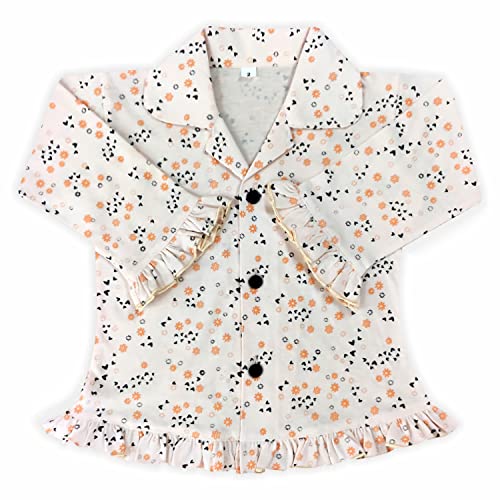 Image of superminis Hosiery Cotton Night Suit with Frill - Full Sleeves, Collared Neck, Sleep Wear for Girls, Kids